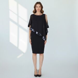 Joseph Ribkoff 730236 Midnight Navy Chiffon Overlay Sequin Trim Dress - 8 NWOT